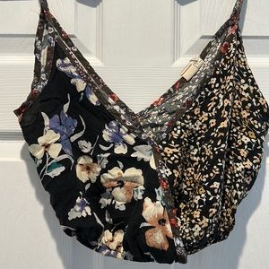 Two-Tone Floral Crop Top Tank Top